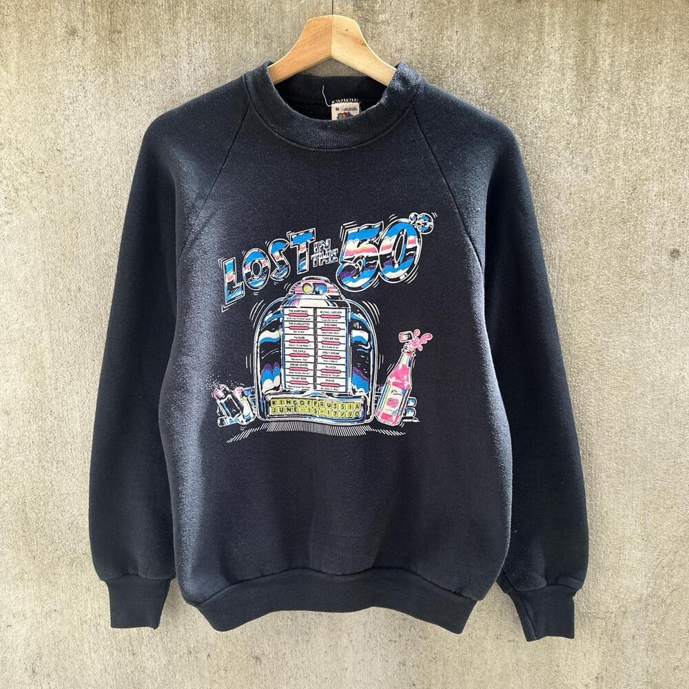 Fruit of the Loom Sweatshirt Vintage 1980s "Lost the 50th" Graphic Black Size M